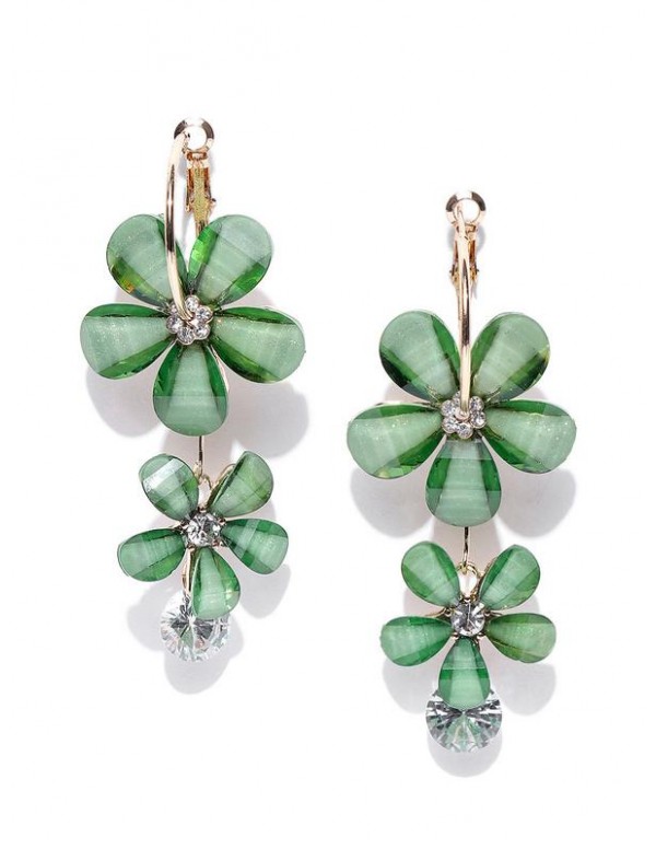 Green Gold-Plated Handcrafted Floral Drop Earrings
 35295