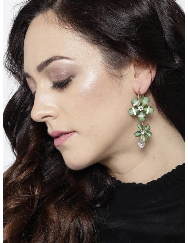 Green Gold-Plated Handcrafted Floral Drop Earrings...