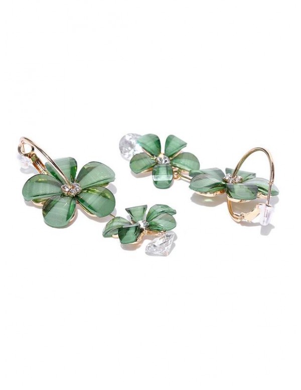 Green Gold-Plated Handcrafted Floral Drop Earrings
 35295