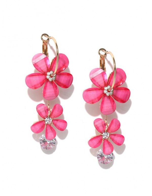 Pink Gold-Plated Handcrafted Floral Drop Earrings ...