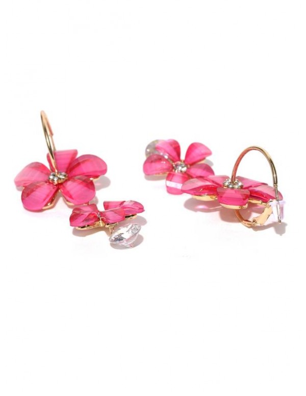Pink Gold-Plated Handcrafted Floral Drop Earrings 35296