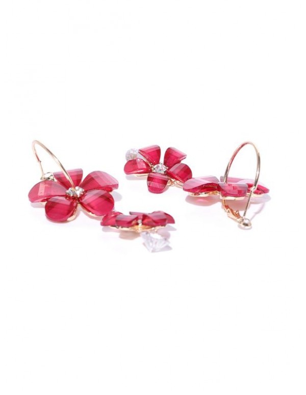 Red Gold-Plated Handcrafted Floral Drop Earrings 35299