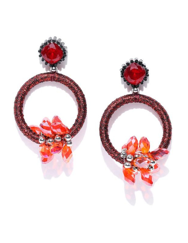 Red Handcrafted Circular Drop Earrings
 35301