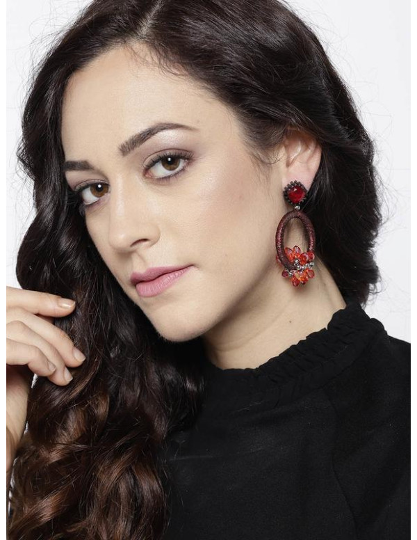 Red Handcrafted Circular Drop Earrings
 35301