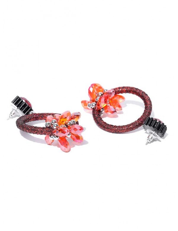 Red Handcrafted Circular Drop Earrings
 35301