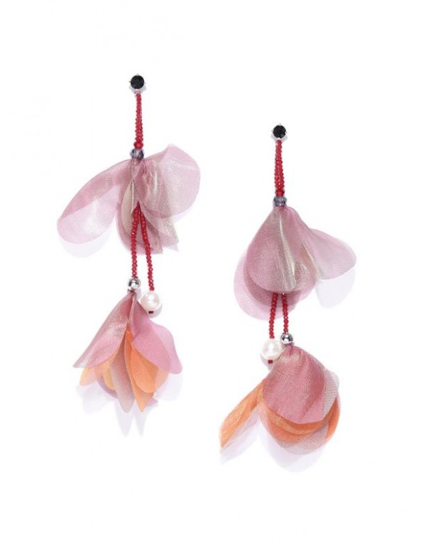 Red & Pink Gold-Plated Beaded Handcrafted Contemporary Drop Earrings
 35302