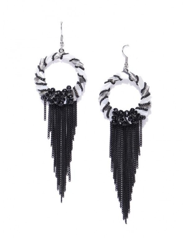 Black & Off-White Silver-Plated Beaded Handcra...