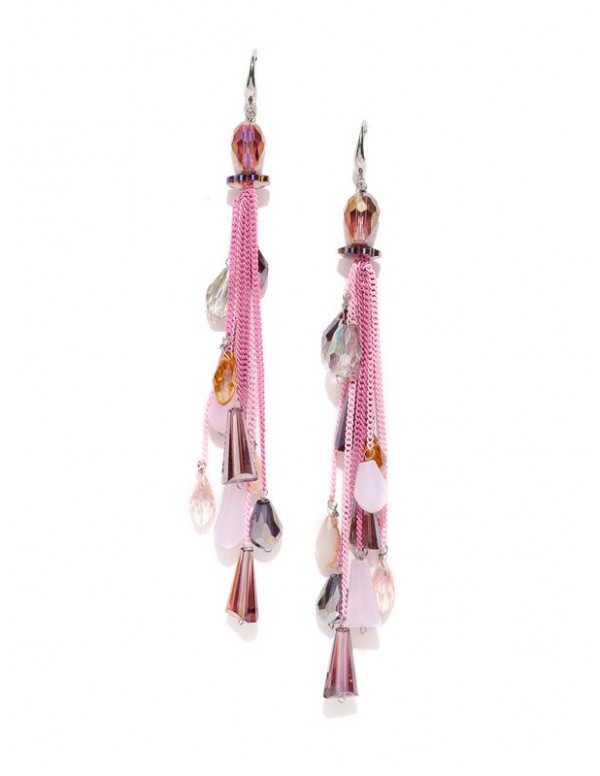 Pink Silver Plated Handcrafted Contemporary Drop Earrings 35326