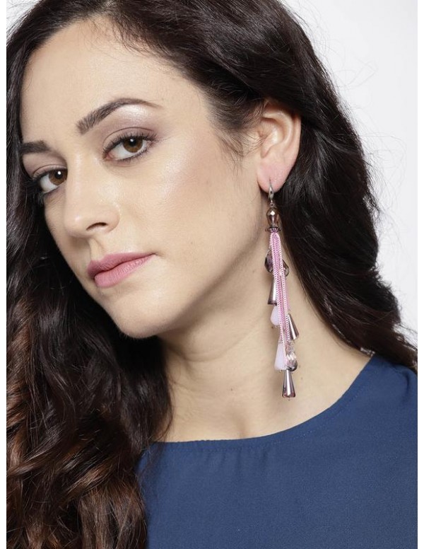 Pink Silver Plated Handcrafted Contemporary Drop E...