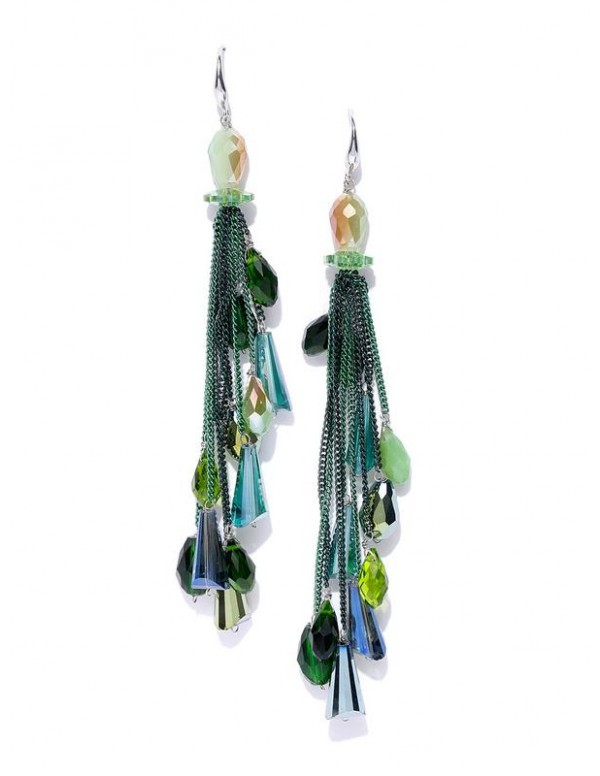 Green Silver-Plated Handcrafted Tasseled Contempor...