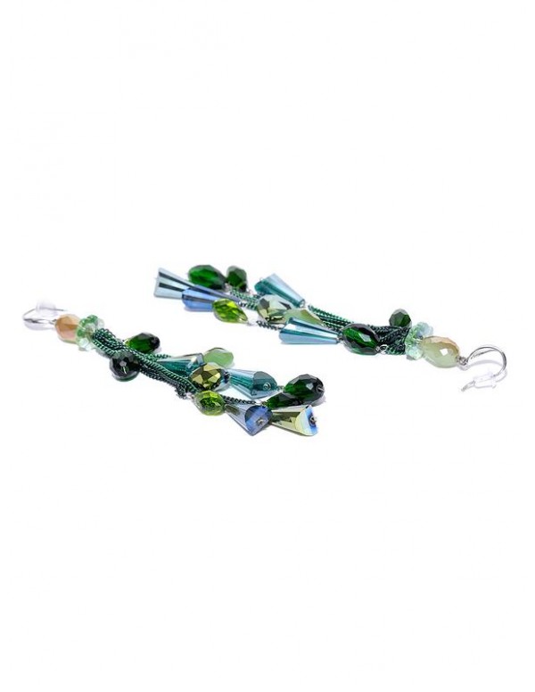Green Silver-Plated Handcrafted Tasseled Contemporary Drop Earrings
 35327
