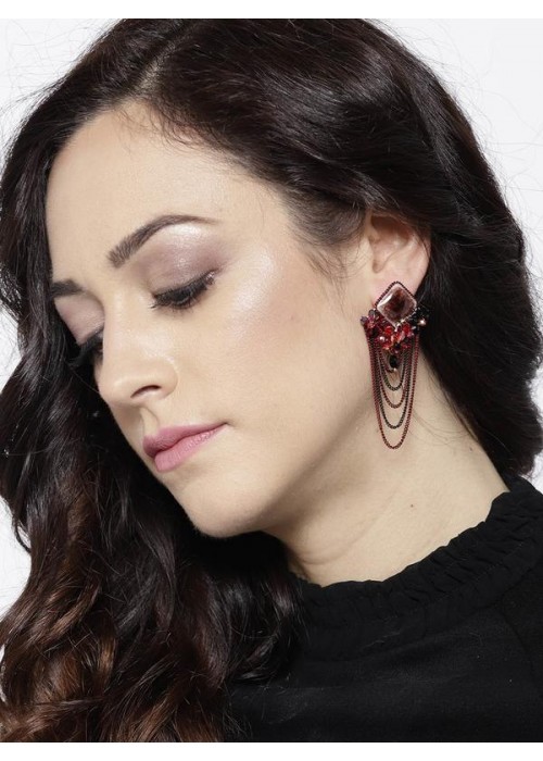 Red & Black Gold-Plated Handcrafted Contemporary Drop Earrings 35335