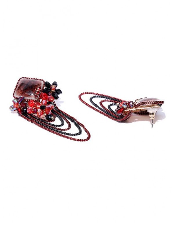 Red & Black Gold-Plated Handcrafted Contemporary Drop Earrings 35335