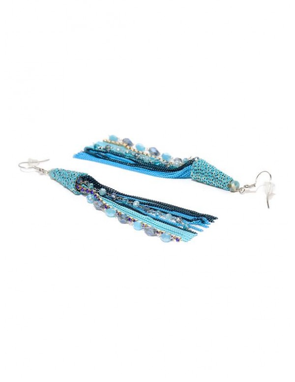 Blue Silver-Plated Handcrafted Contemporary Drop Earrings
 35341