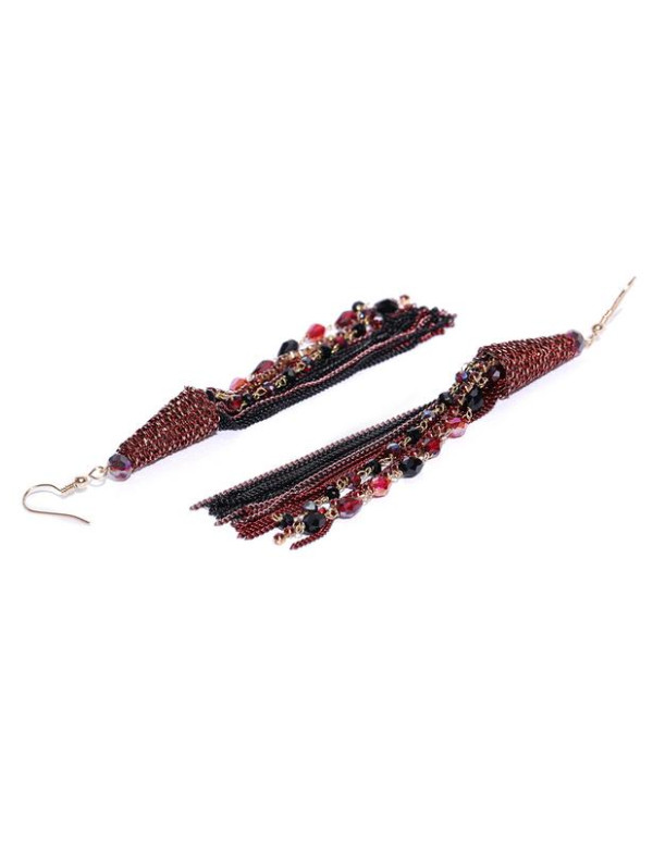 Maroon Gold-Plated Handcrafted Tasseled Drop Earrings 35343