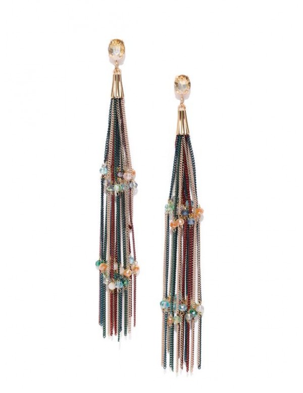 Multicolored Gold-Plated Tasseled Handcrafted Contemporary Drop Earrings
 35348