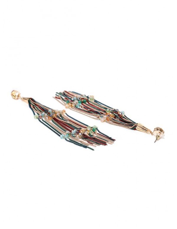 Multicolored Gold-Plated Tasseled Handcrafted Contemporary Drop Earrings
 35348