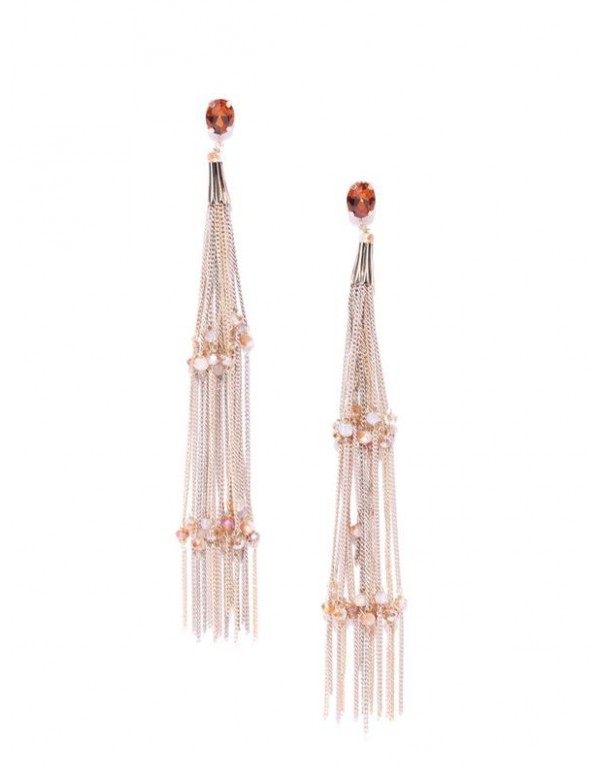 Pink & Orange Gold-Plated Tasseled Handcrafted Drop Earrings
 35351