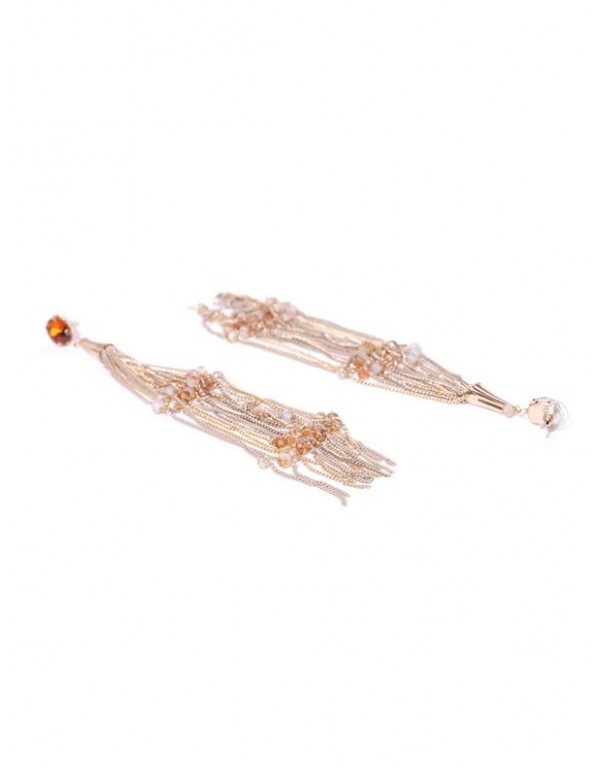 Pink & Orange Gold-Plated Tasseled Handcrafted Drop Earrings
 35351