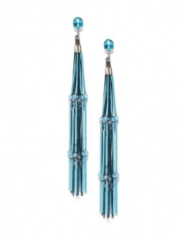 Blue Silver-Plated Tasseled Handcrafted Contempora...