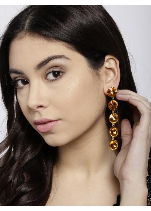 Yellow Gold-Plated Handcrafted Circular Drop Earrings 35364
