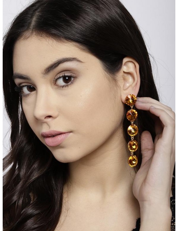 Yellow Gold-Plated Handcrafted Circular Drop Earri...