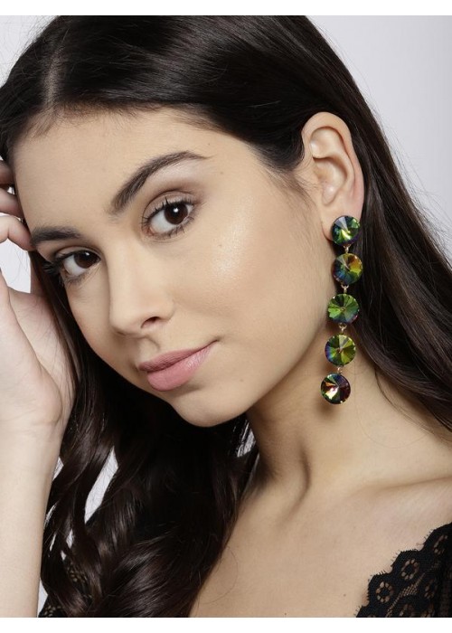 Green Gold-Plated Handcrafted Circular Drop Earrings 35369