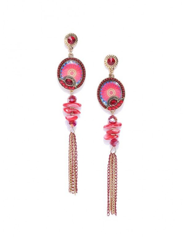 Pink & Blue Gold-Plated Handcrafted Contemporary Drop Earrings 35374