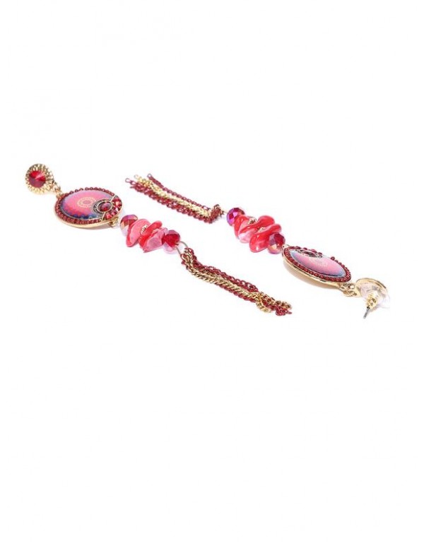 Pink & Blue Gold-Plated Handcrafted Contemporary Drop Earrings 35374