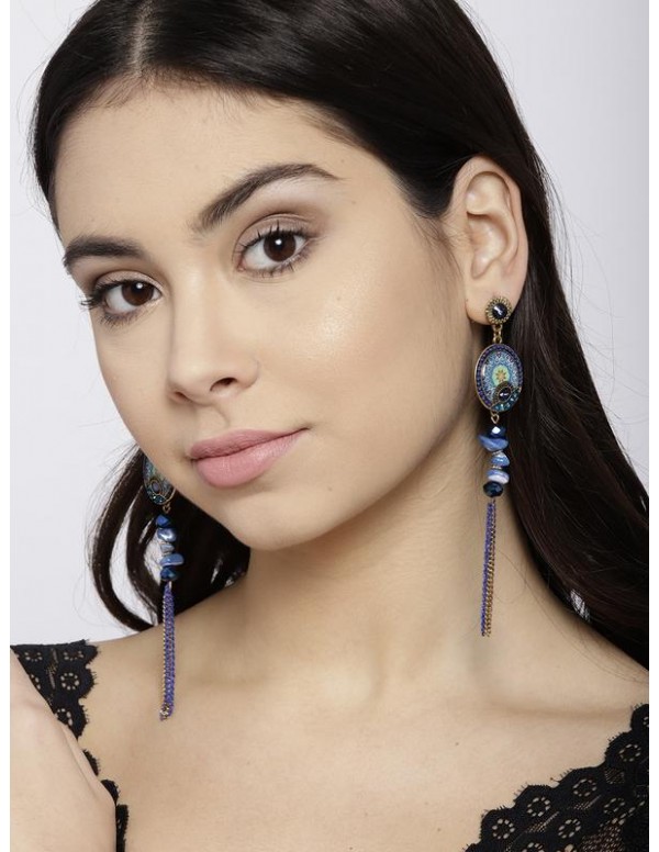 Blue Gold-Plated Handcrafted Tasseled Drop Earring...