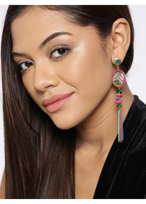 Pink & Green Gold-Plated Handcrafted Contemporary Drop Earrings 35376