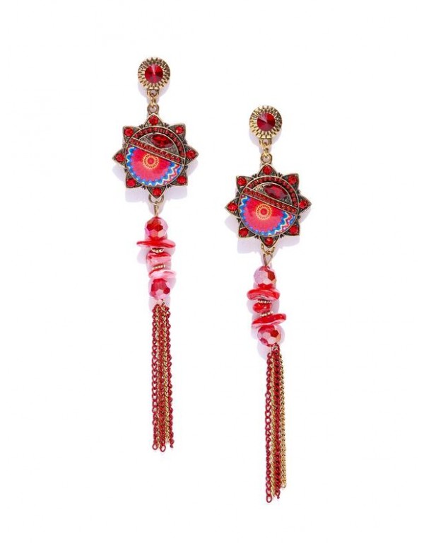 Red Gold-Plated Contemporary Handcrafted Drop Earrings 35377
