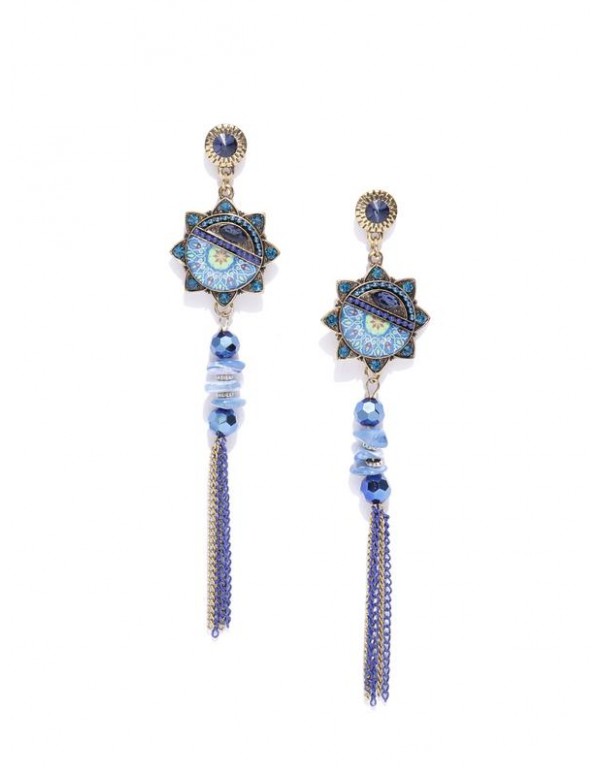 Blue Gold-Plated Handcrafted Contemporary Drop Ear...
