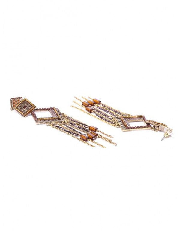 Brown Gold-Plated Geometric Drop Earrings 35383