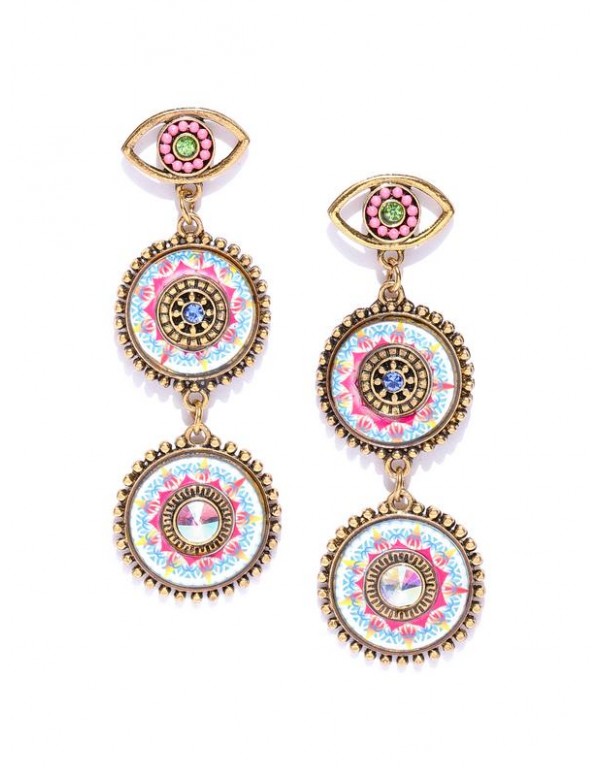 Pink Gold-Plated Handcrafted Circular Drop Earrings 35386