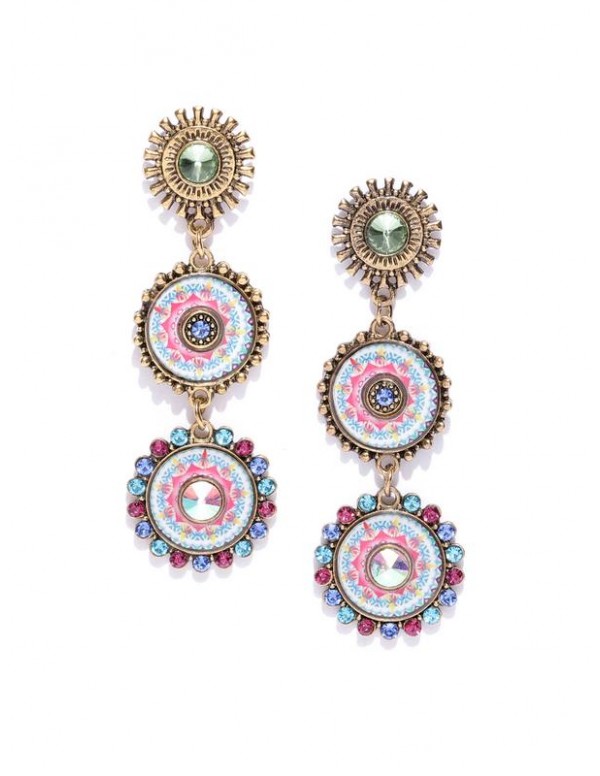 Pink Gold-Plated Handcrafted Circular Drop Earrings 35388