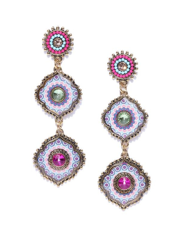 Pink & Blue Antique Gold-Plated Handcrafted Cl...