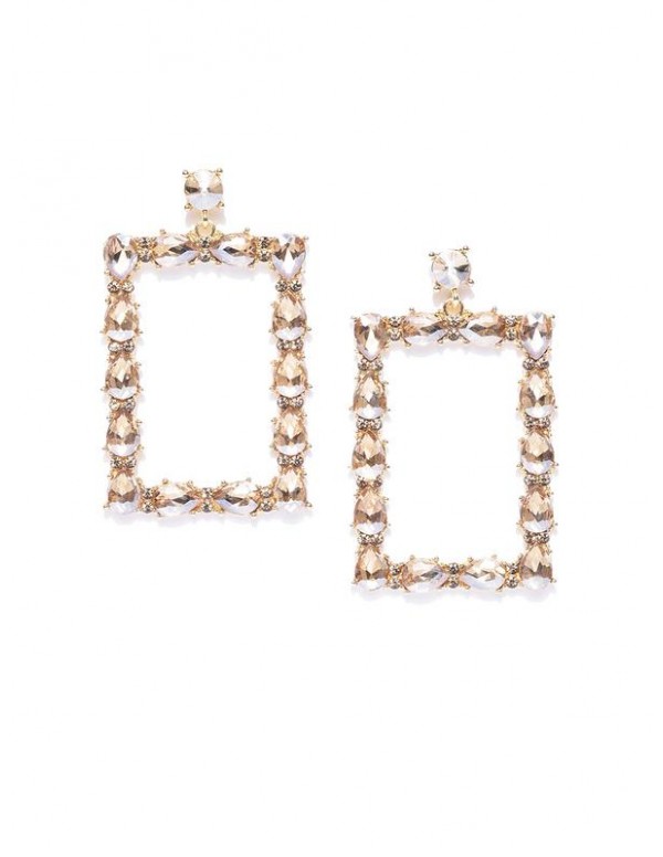 Gold-Plated Stone-Studded Handcrafted Geometric Drop Earrings 35414