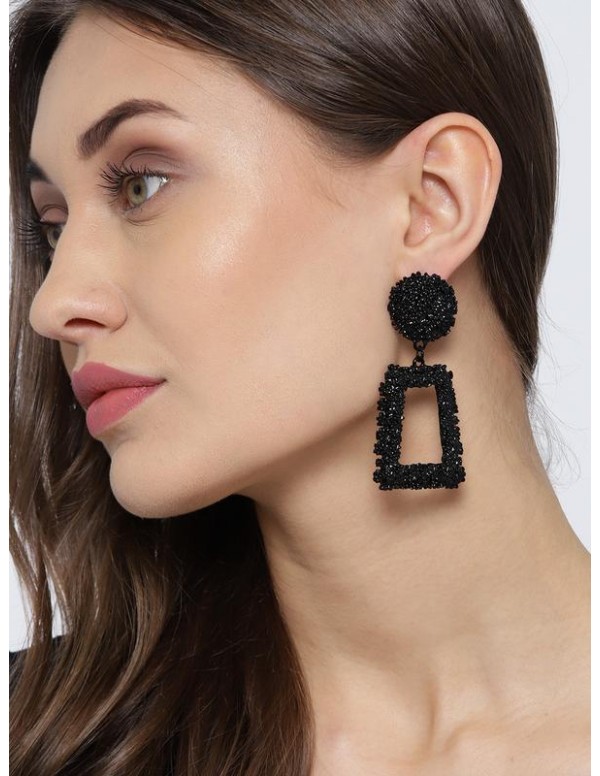 Black Copper-Plated Handcrafted Geometric Drop Ear...