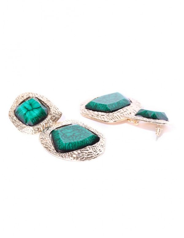 Green Gold-Plated Stone-Studded Handcrafted Contemporary Drop Earrings 35430