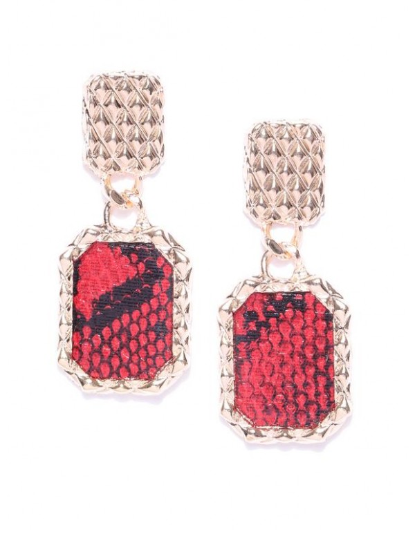 Red Gold-Plated Handcrafted Geometric Drop Earring...
