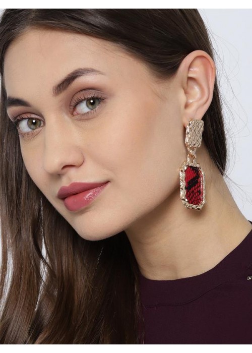 Red Gold-Plated Handcrafted Geometric Drop Earrings 35435