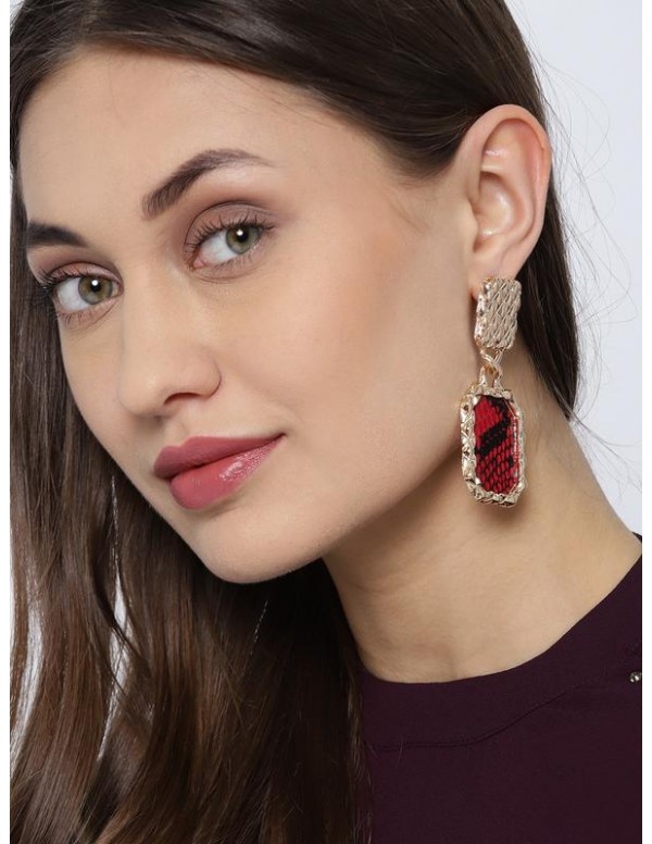Red Gold-Plated Handcrafted Geometric Drop Earring...