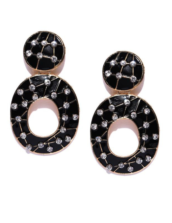 Black Gold-Plated Handcrafted Geometric Drop Earrings 35441