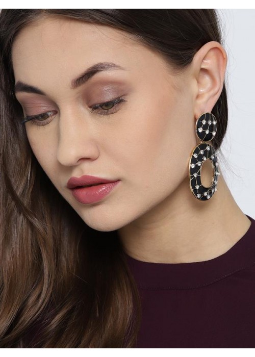Black Gold-Plated Handcrafted Geometric Drop Earrings 35441