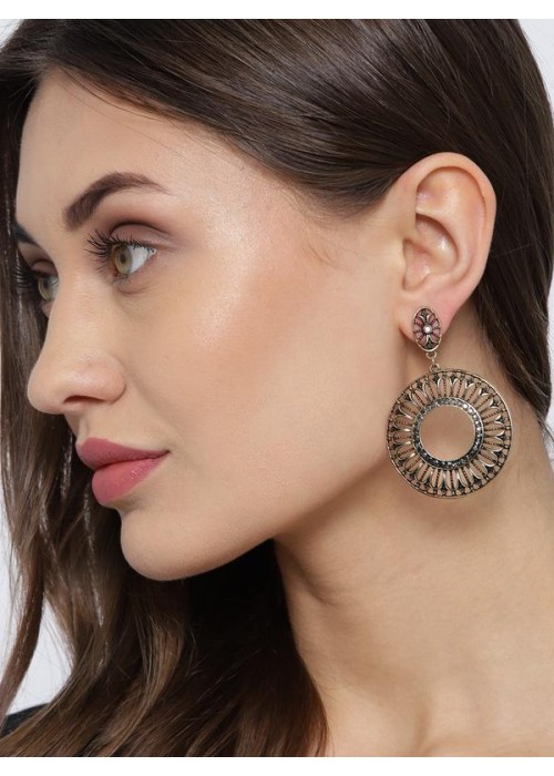 Gold-Toned Handcrafted Copper-Plated Circular Drop Earrings 35446