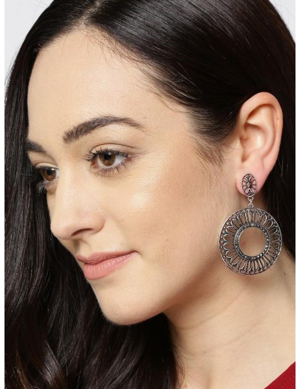 Oxidized Silver-Plated Handcrafted Circular Drop E...