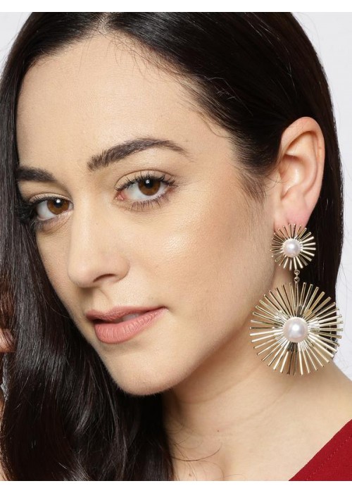 Gold-Plated Handcrafted Contemporary Drop Earrings 35450