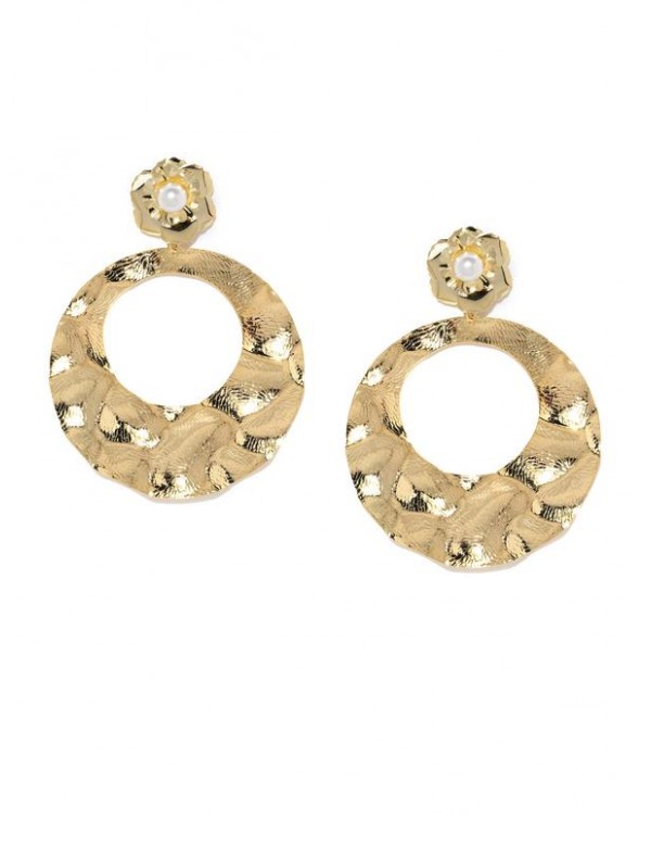 Gold-Plated Beaded Handcrafted Circular Drop Earri...