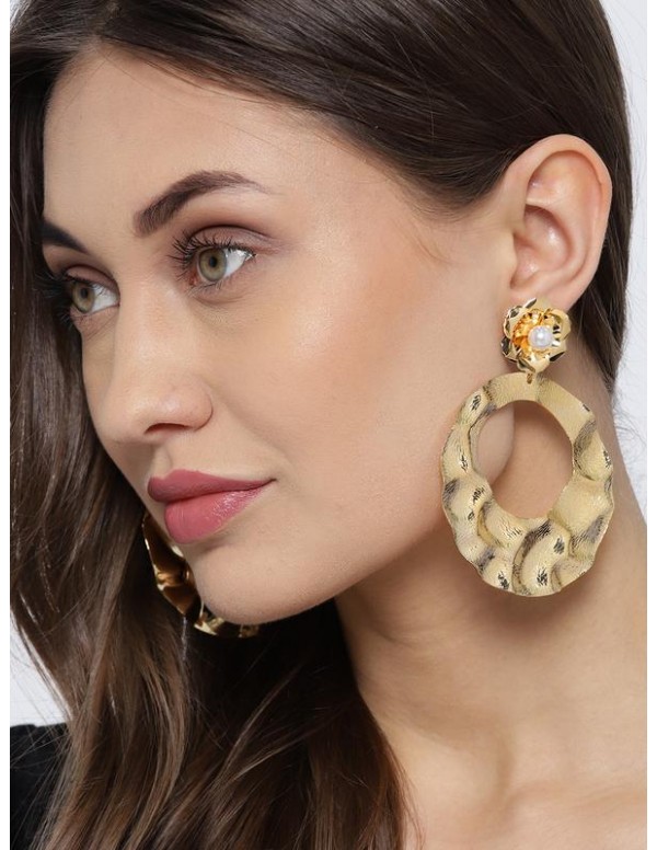 Gold-Plated Beaded Handcrafted Circular Drop Earri...